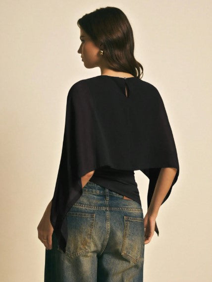 Poéselle Women's Elegant Solid Color Shawl Collar Blouse