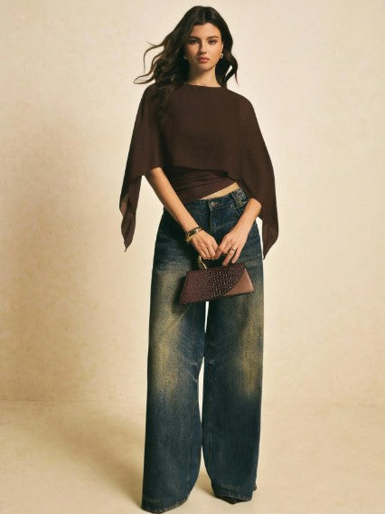 Poéselle Women's Elegant Solid Color Shawl Collar Blouse