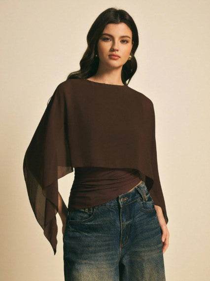 Poéselle Women's Elegant Solid Color Shawl Collar Blouse